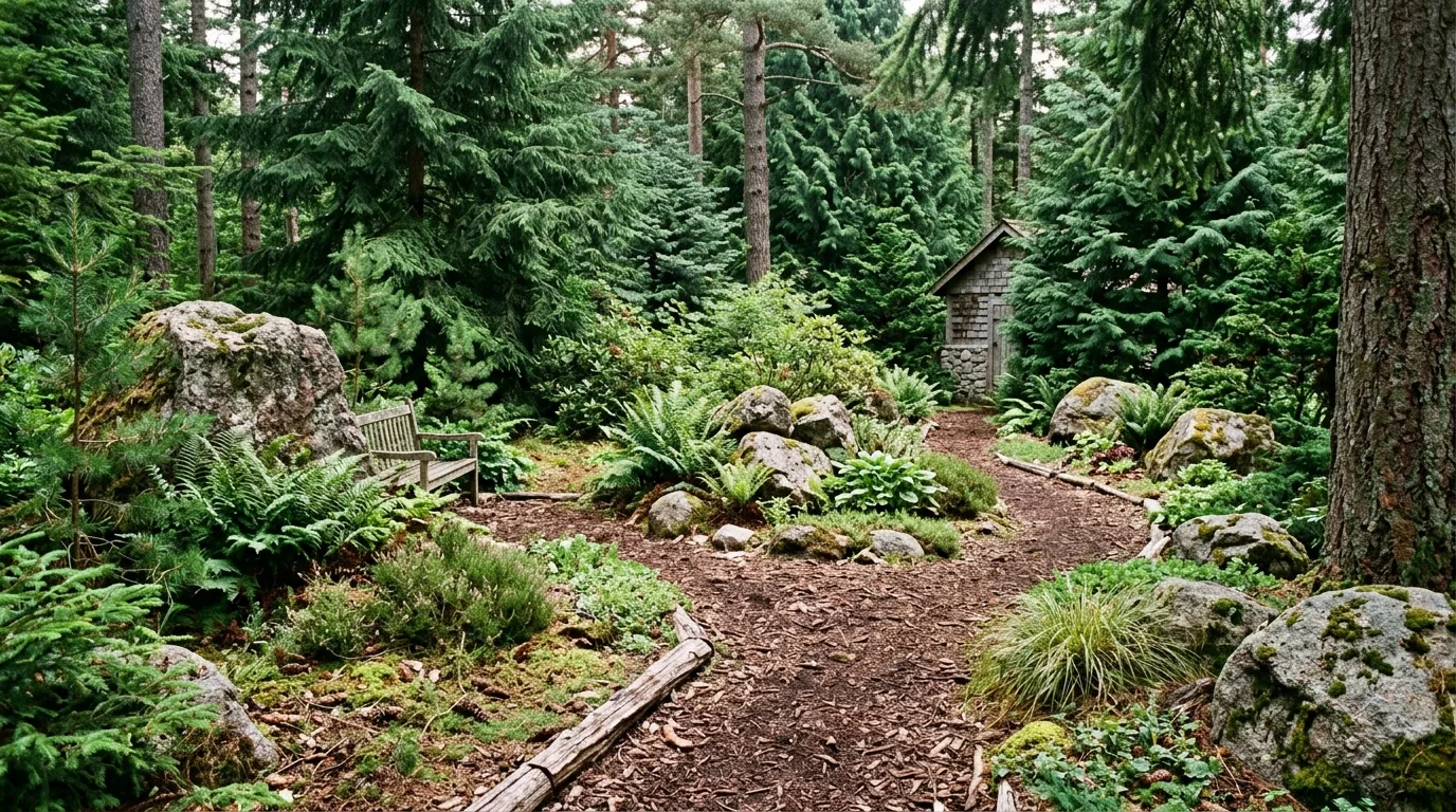 Rustic Landscape With Evergreen Trees